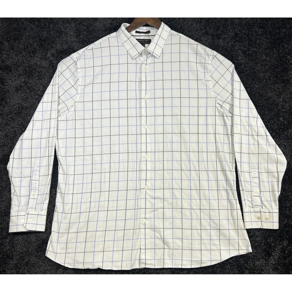 Banana Republic XXL Athletic Fit Wrinkle Resistant Plaid Dress Shirt Mens